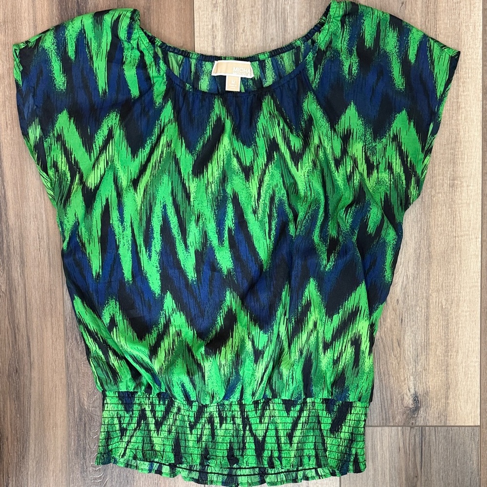 Michael Kors Green & Blue Printed Short Sleeve Blouse size medium, worn once